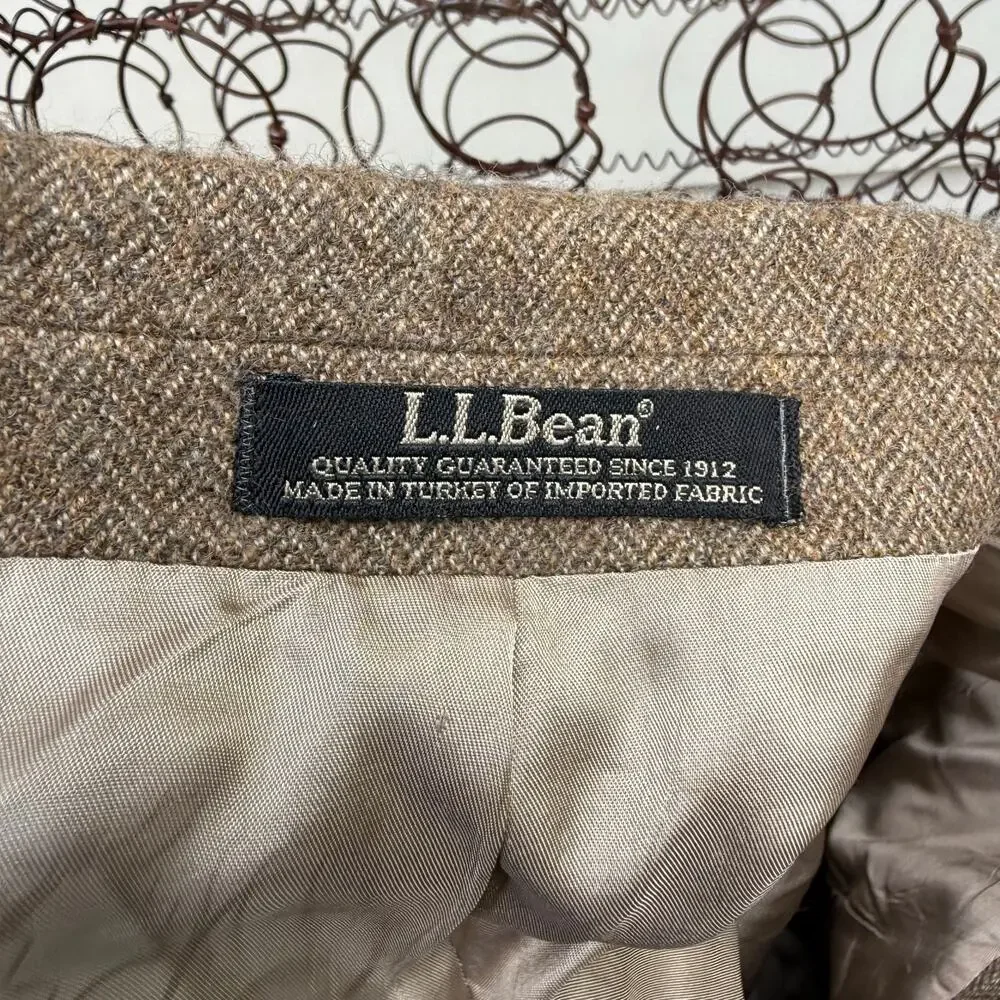 Vintage L.L. Bean Brown Herringbone Sport Coat Blazer Wool Cashmere 46R